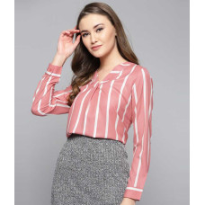 Casual Regular Sleeve Striped Women Pink Top