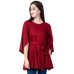 Casual Petal Sleeve Solid Women Maroon Top