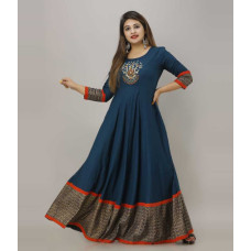 Embroidered Rayon Blend Stitched Anarkali Gown  (Blue)
