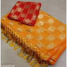 Embellished, Woven, Plain Bollywood Chiffon Saree  (Yellow)