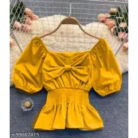 Casual Batwing Sleeve Solid Women Yellow Top