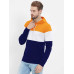 Color Block Men Hooded Neck White, Blue, Orange T-Shirt