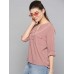 Casual Roll-up Sleeve Solid Women purple Top