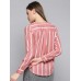 Casual Regular Sleeve Striped Women Pink Top